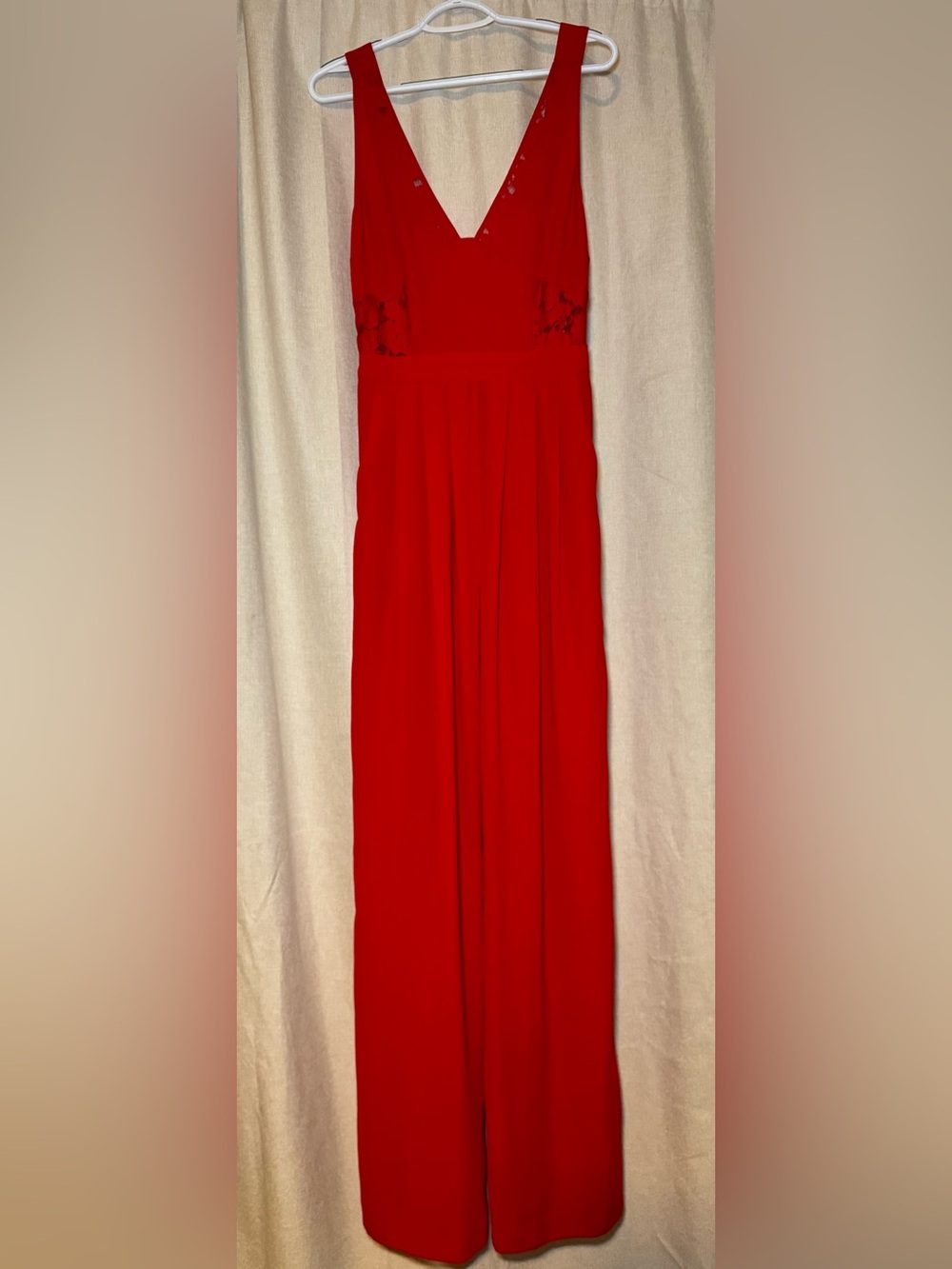 Guess Red V-Neck Wide-Leg Jumpsuit with Embellished Waist